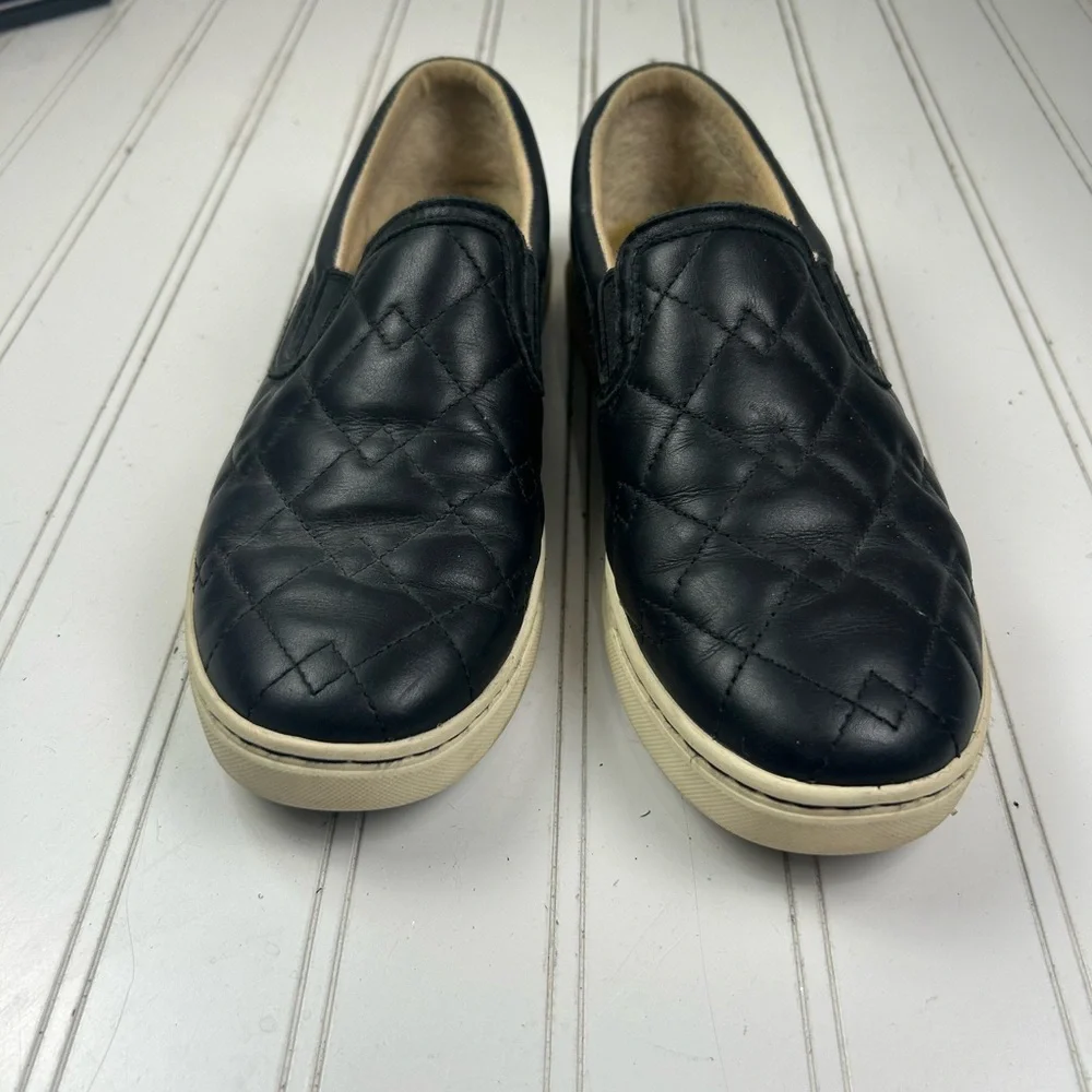 UGG Black Quilted Leather Slip on Sneaker Flats Women’s Size 7.5